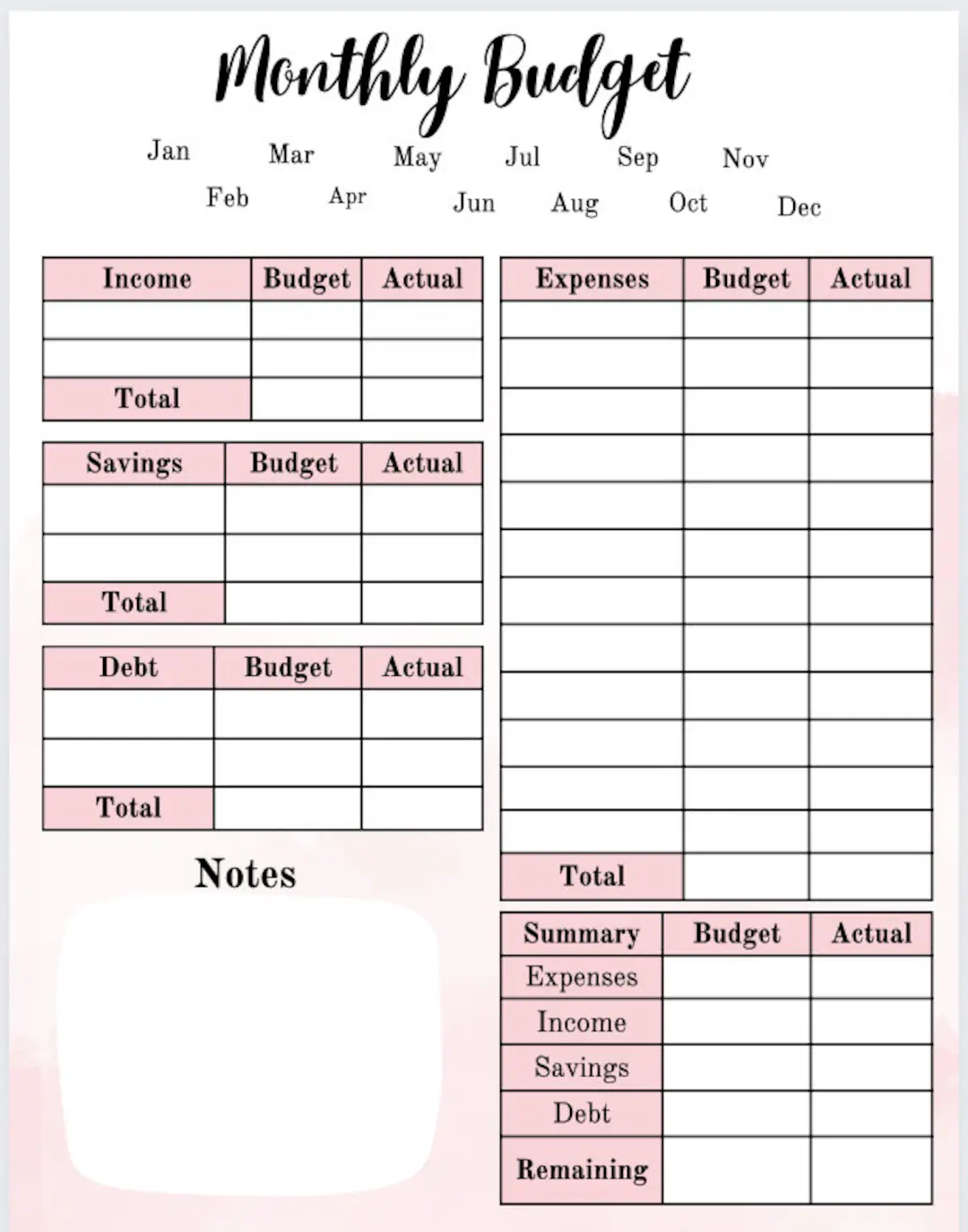printable monthly budget template biweekly budget worksheet simple personal starter budget template pdf letter a4 a5 printable etsy