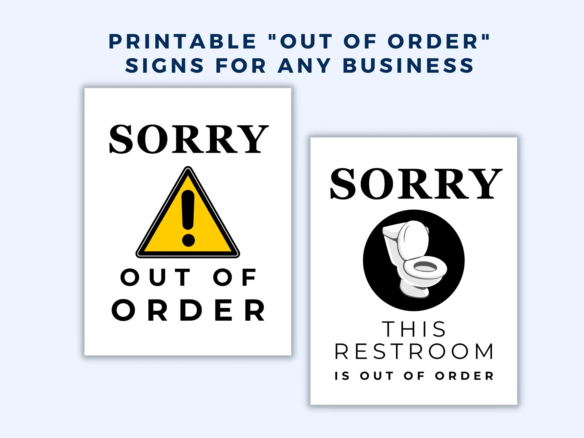 Printable Out Of Service Sign Out Of Order Sign Essential Signs For Small Businesses Restroom Out Of Order Sorry Out Of Order Notice Etsy
