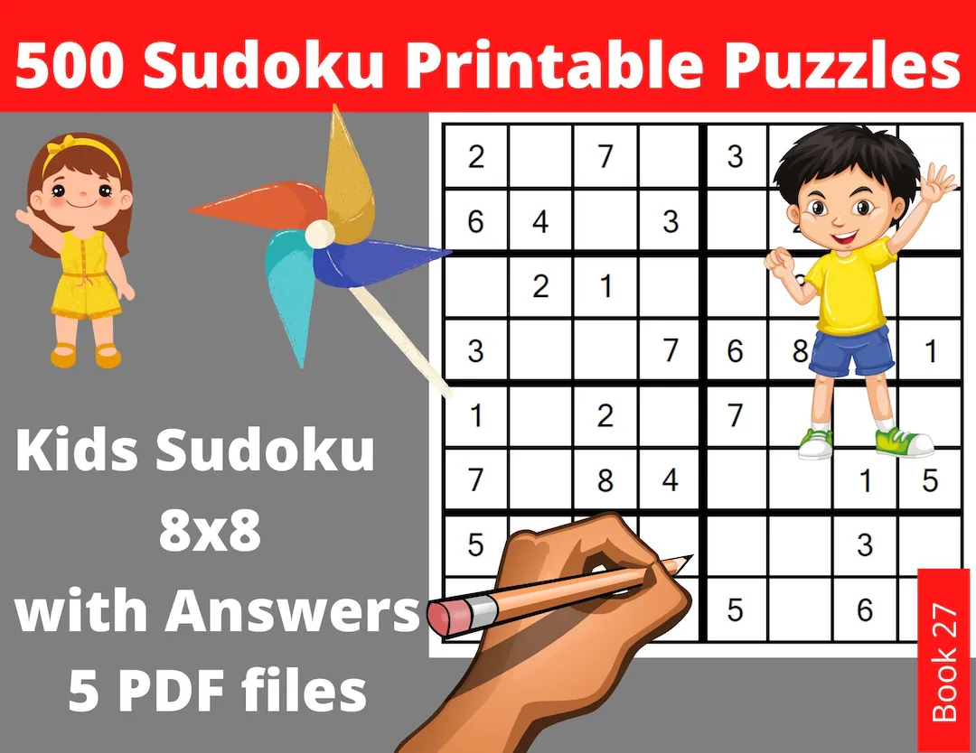 Printable PDF Sudoku For Kids 8x8 500 Children Puzzles With Answers Instant Download Etsy