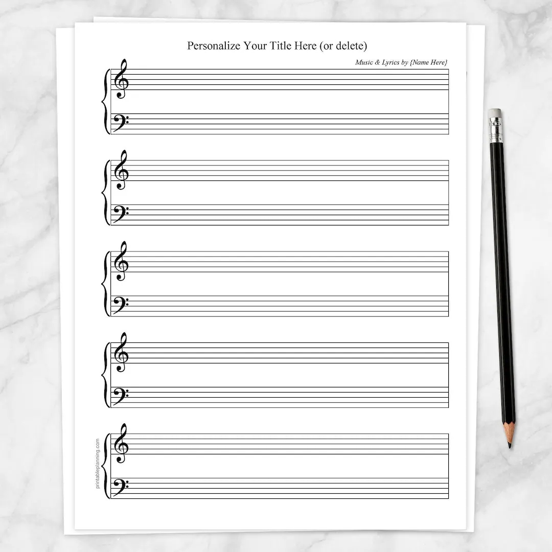 Printable Personalized Sheet Music BLANK Piano And Vocals Personalize Title And Name Instant Download Etsy