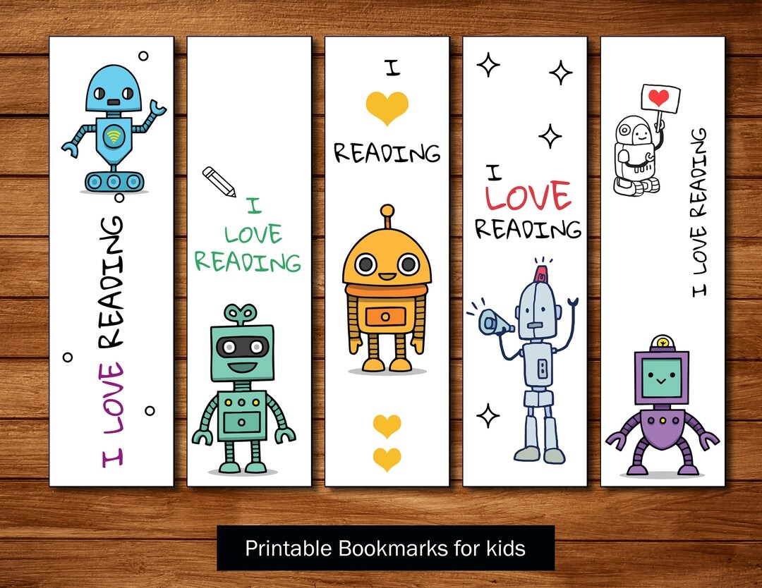 Printable Robot Bookmarks Template 5 Beautiful Designs Instant Download Etsy Printable Robot Bookmarks Template 5 Beautiful Designs Instant Download Etsy