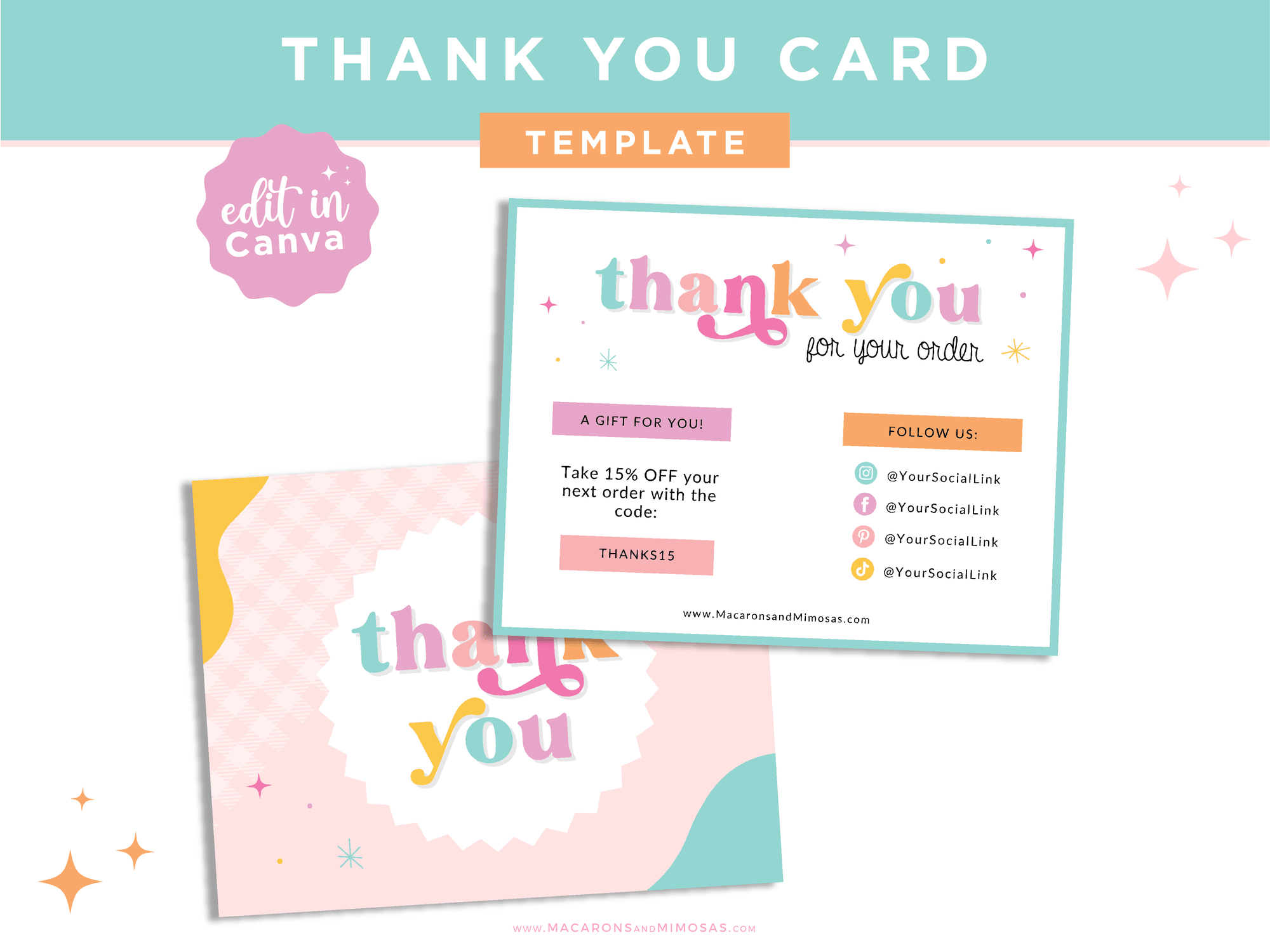 Printable Thank You Card Template Macarons And Mimosas