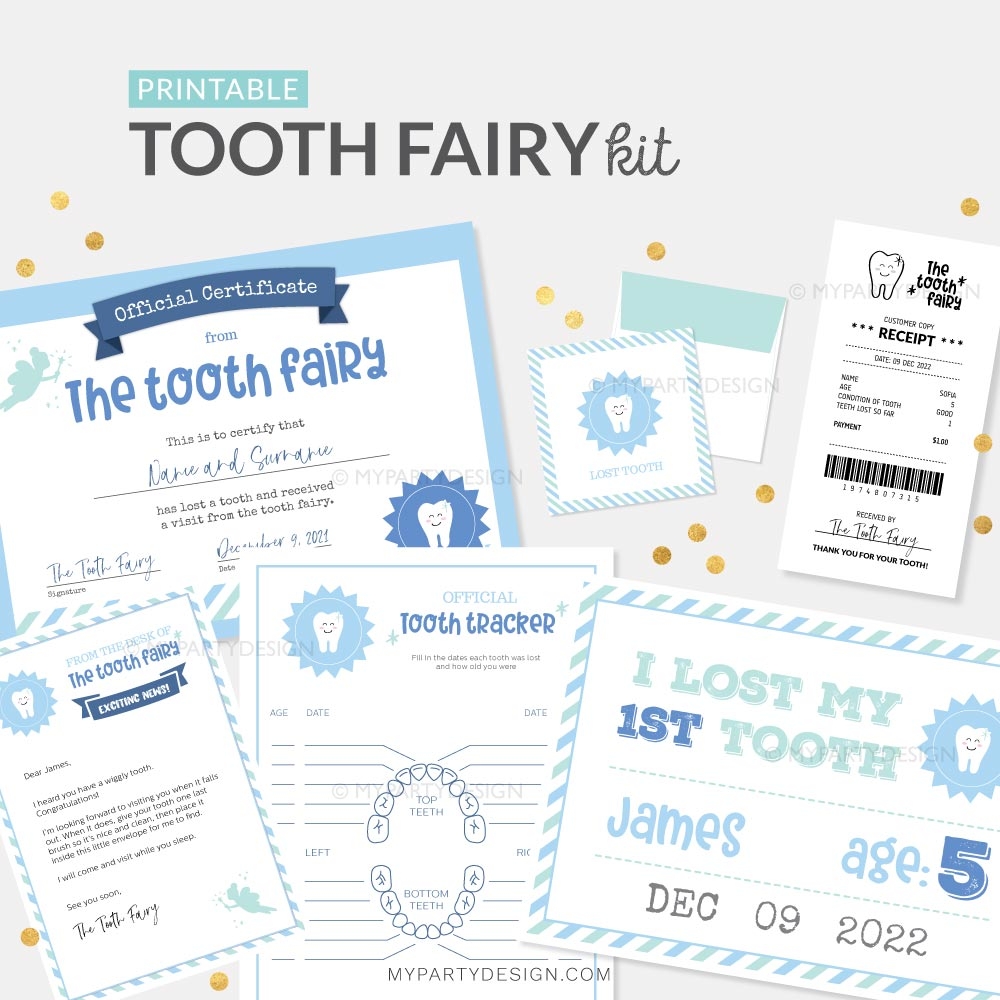 Printable Tooth Fairy Kit Blue Learning Printables My Party Design