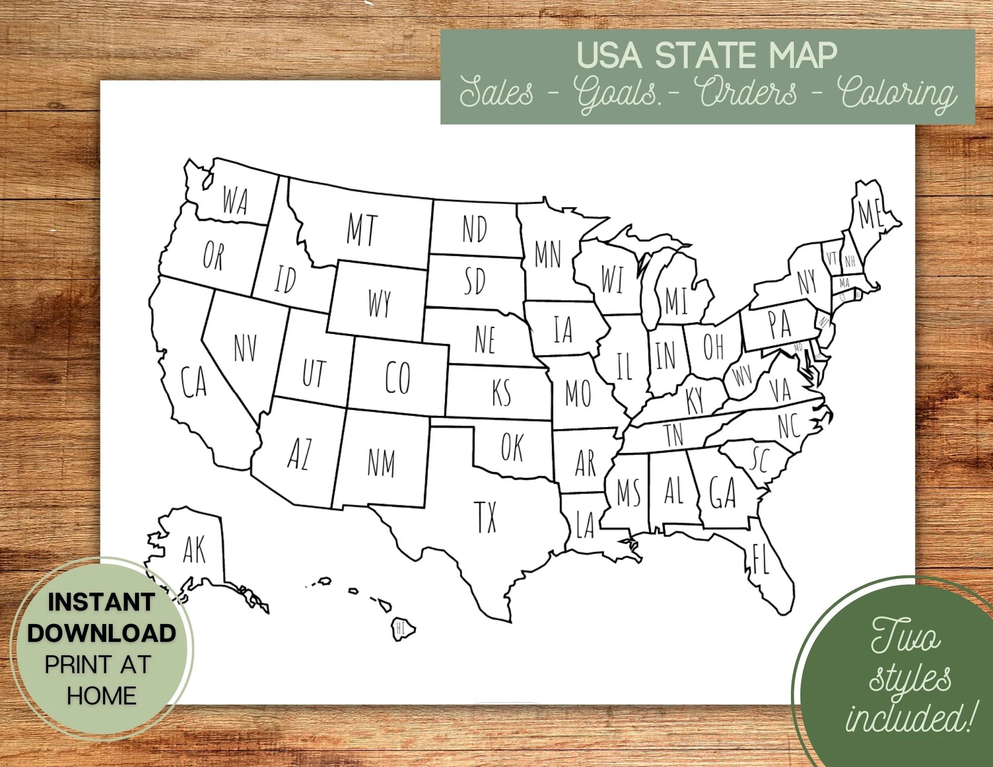 Printable USA Map Coloring Sales Tracker digital Download Etsy