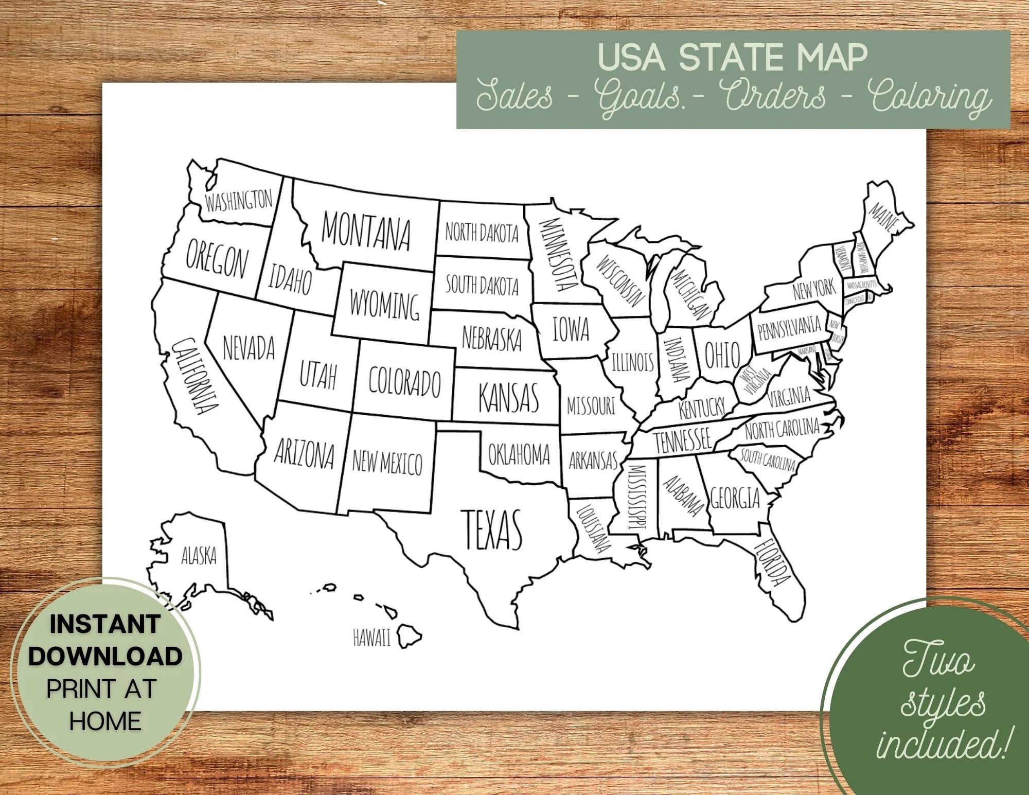 Printable USA Map Coloring Sales Tracker digital Download Etsy