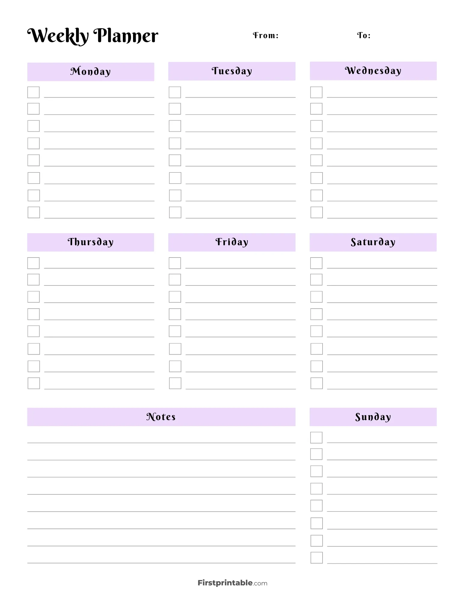 Printable Weekly Calendar Planner Free Templates