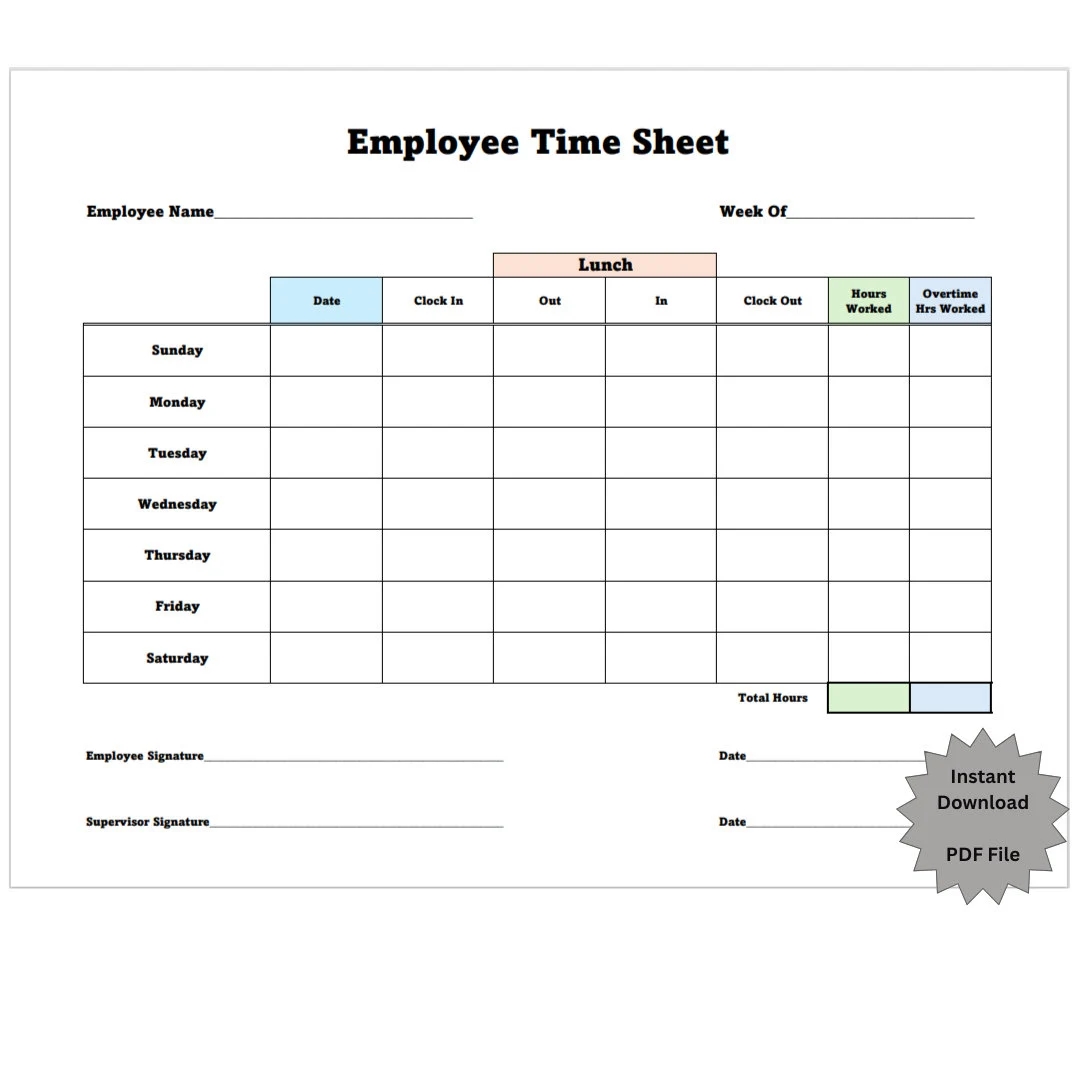 Free Printable Time Sheets Pdf Template