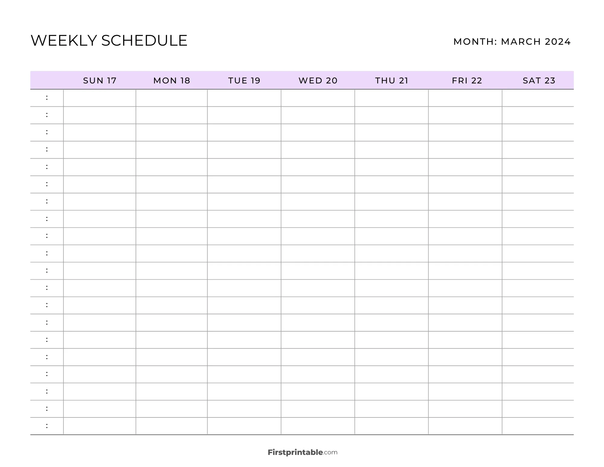 Printable Weekly Schedule Templates March 2024