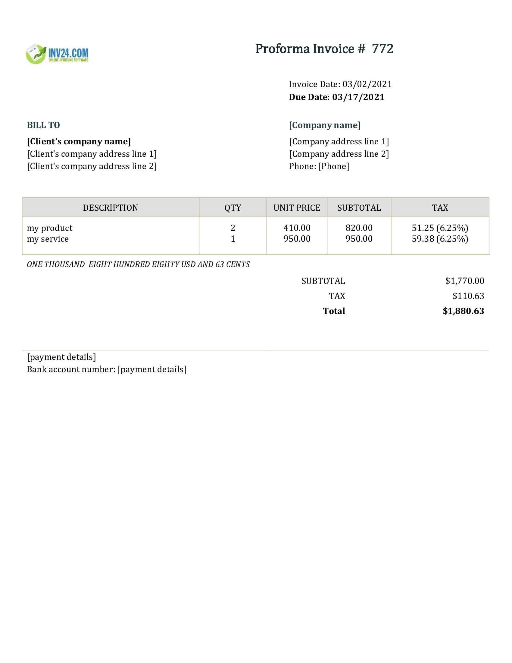 Proforma Invoice Example Word Google Docs 