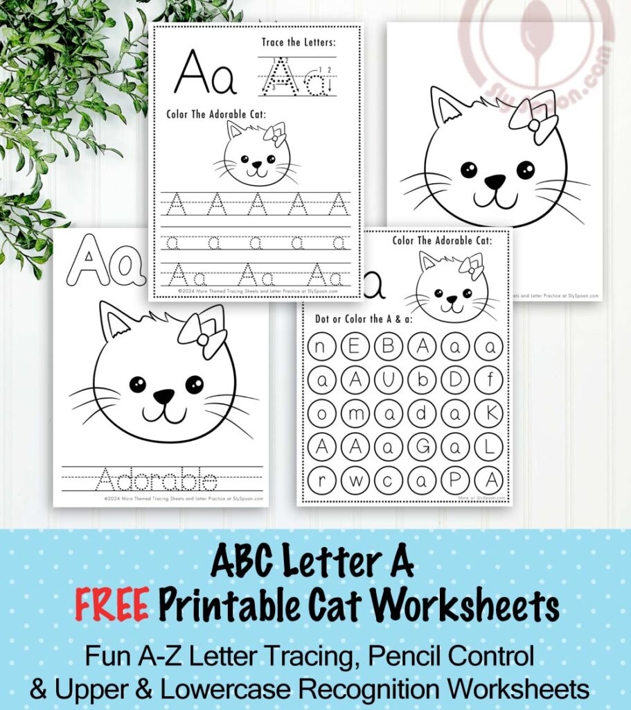 Purrrfectly Adorable Free Printable Cat Themed Letter A Tracing Worksheets For Preschoolers Sly Spoon
