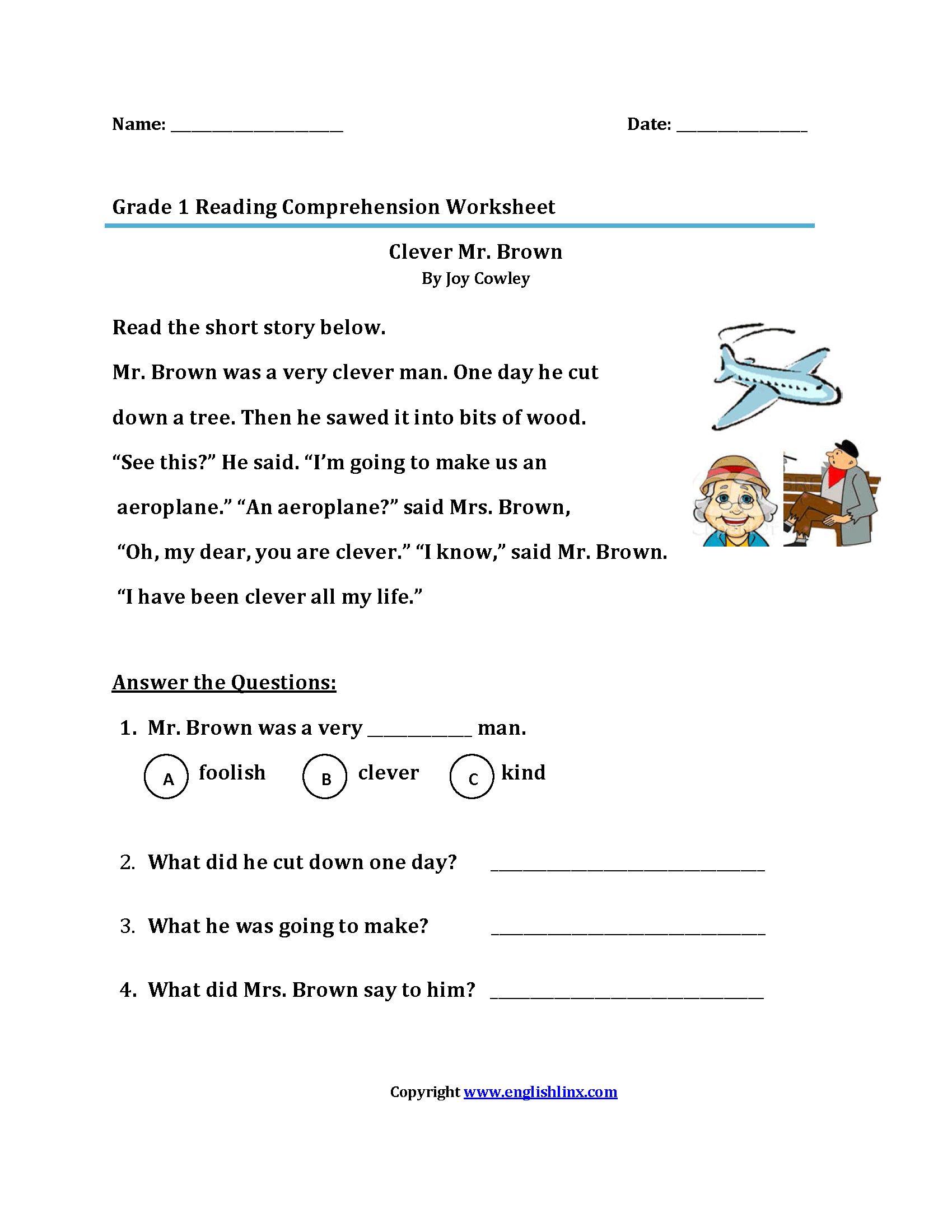 Free Printable 1st Grade Worksheets Reading