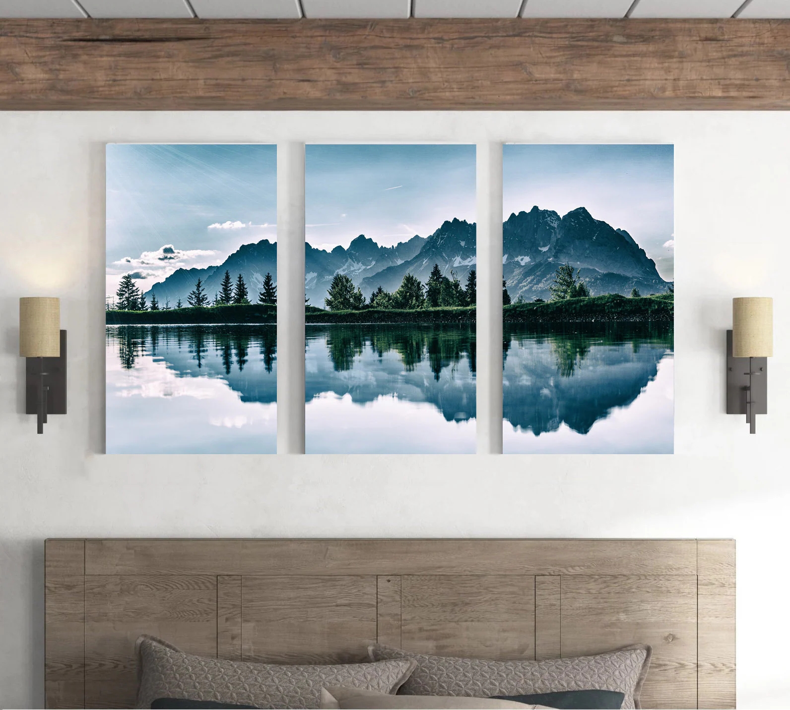 Ready To Hang Large Size Mountain Reflections Set Of 3 Framed Prints On Canvas Wall Art Free Shipping Etsy