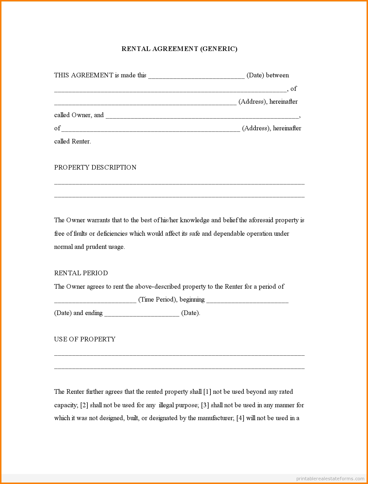 Residential Lease Template Printable Alphabet Charts