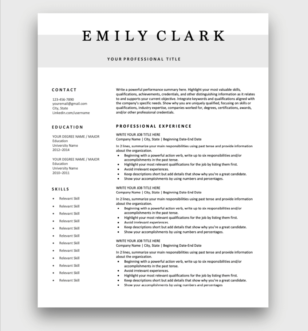Free Printable Resume Templates