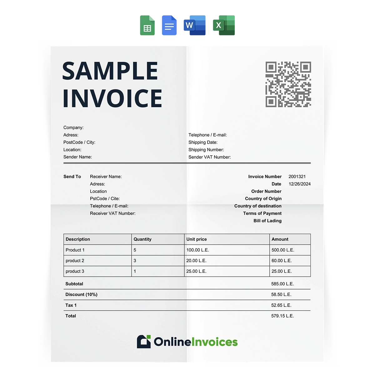 Sample Invoice Template Free Download Word Excel Google Docs And Sheets