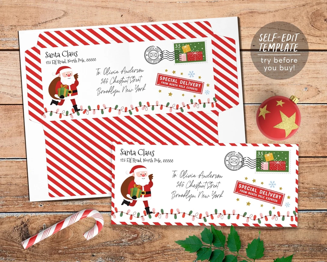Santa Envelope Letter From Santa Editable Template Printable Envelope Personalized Address Dear Santa Letter Kit Letter From North Pole Etsy