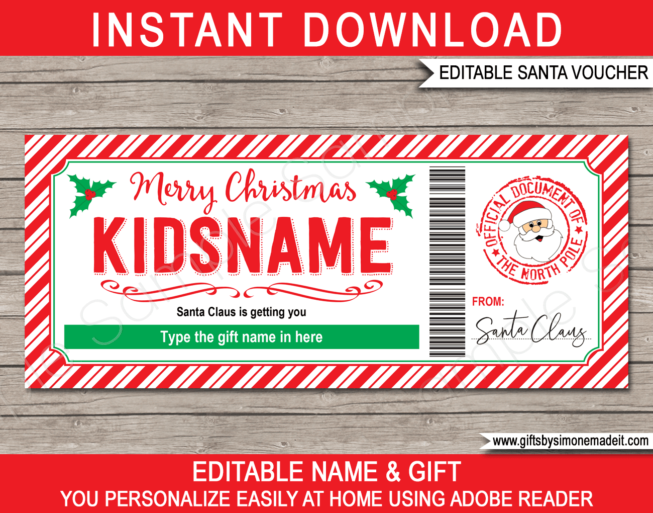 Santa Gift Certificate Template Printable Christmas Gift Card