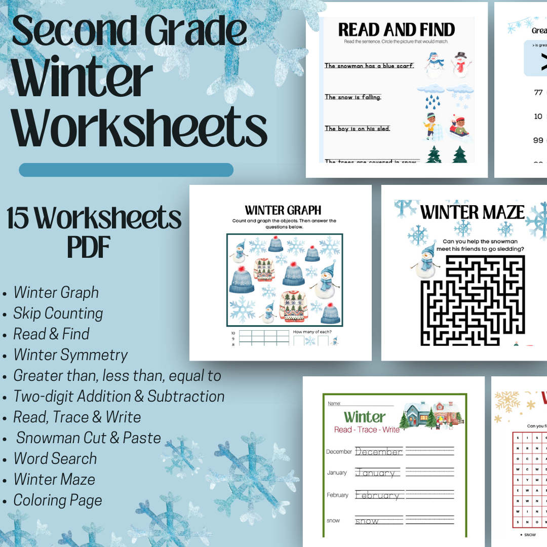 Second Grade Winter Workbook Homeschool Worksheets Seasonal Made By Teachers