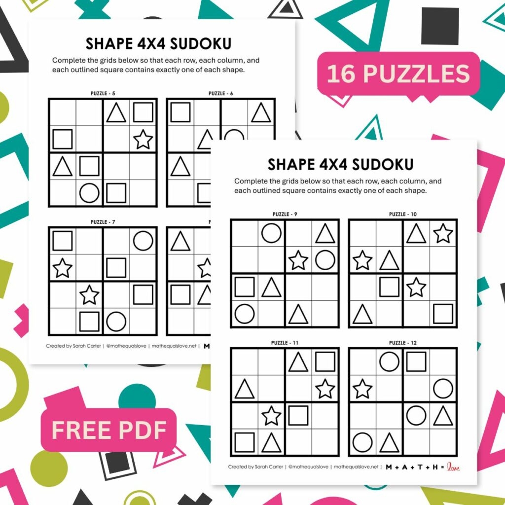 Shape Sudoku Puzzles 4x4 Free Printable PDF 