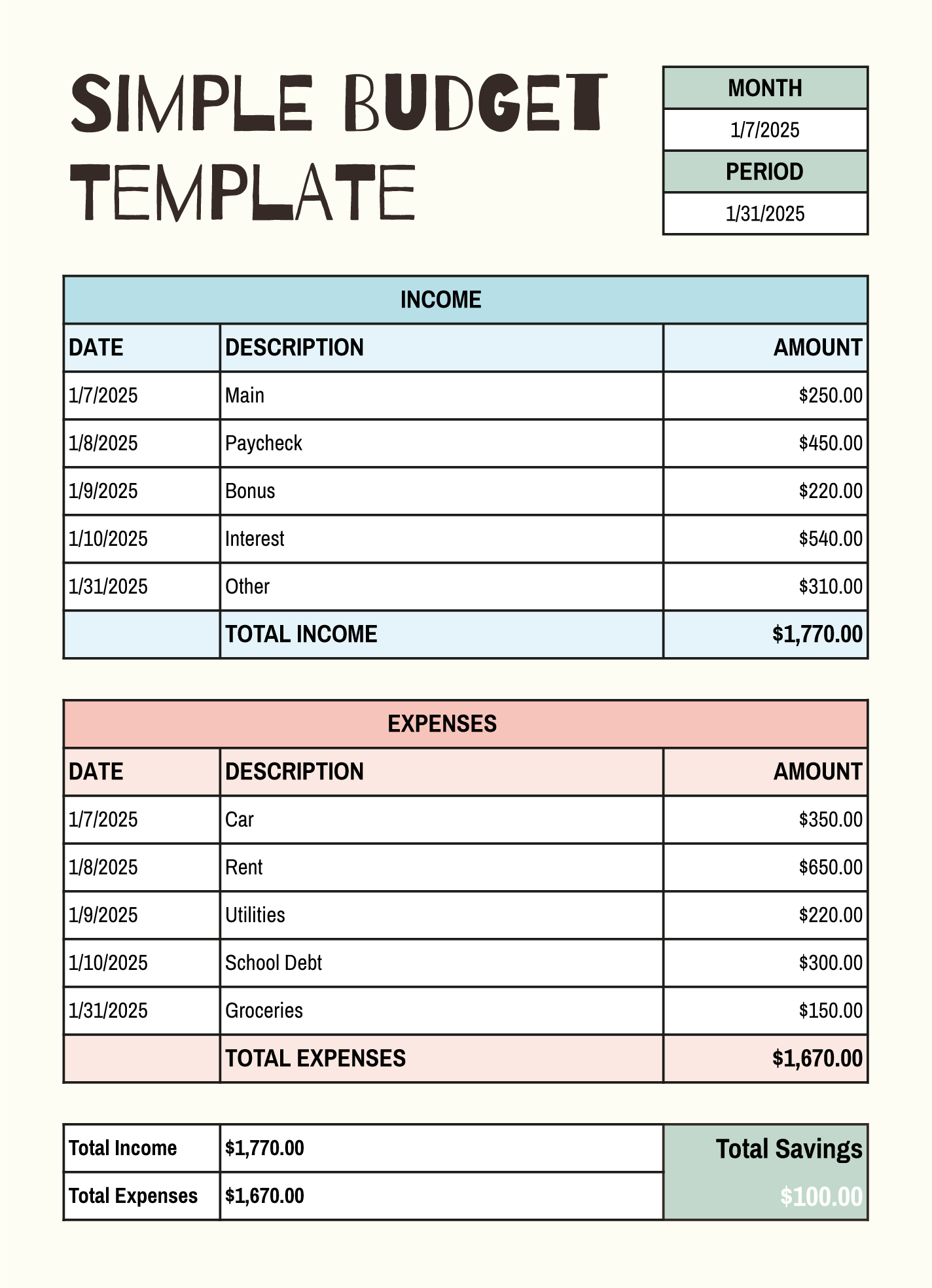 simple budget free google sheets excel template gdoc io