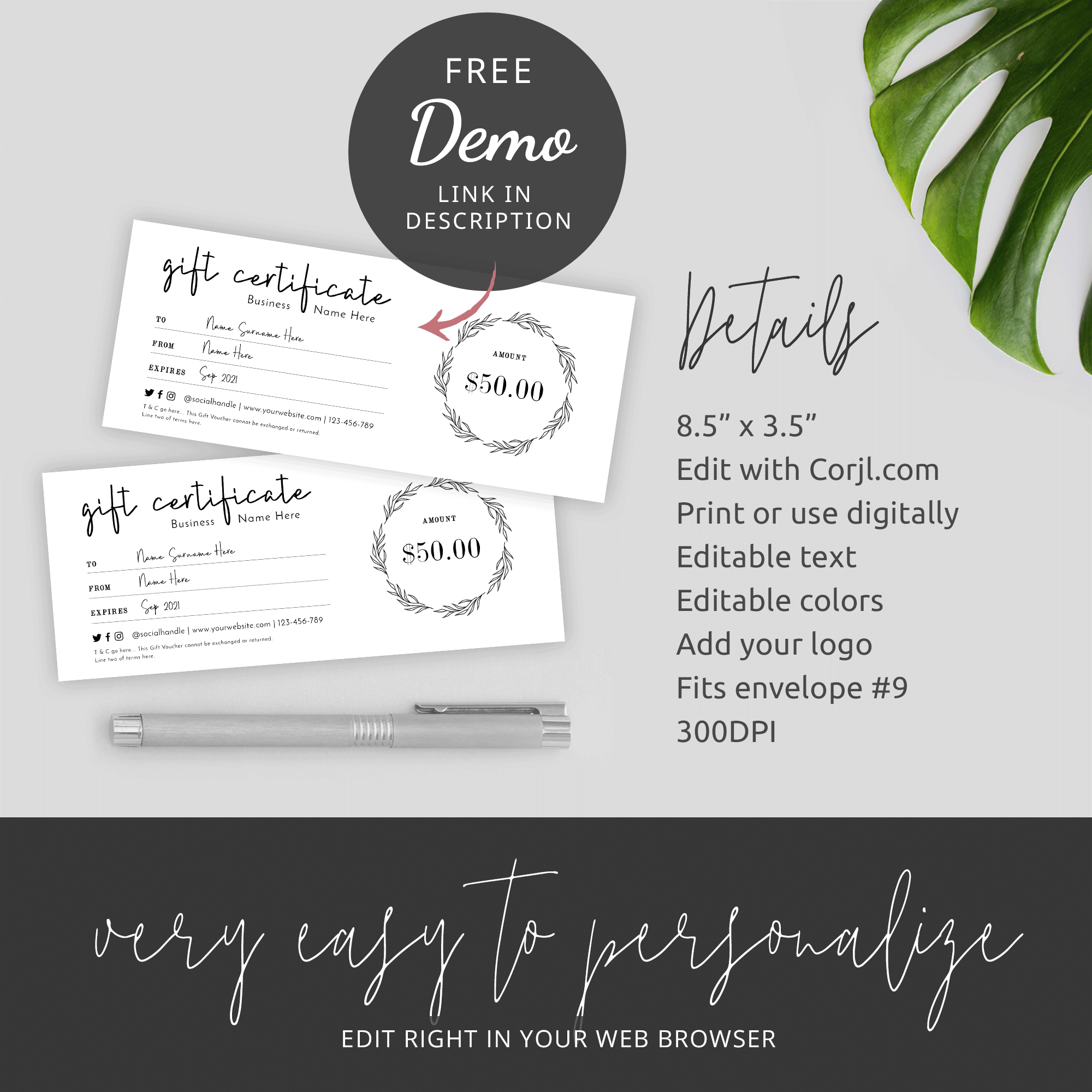 Simple Gift Certificate Template Customizable Gift Voucher Design