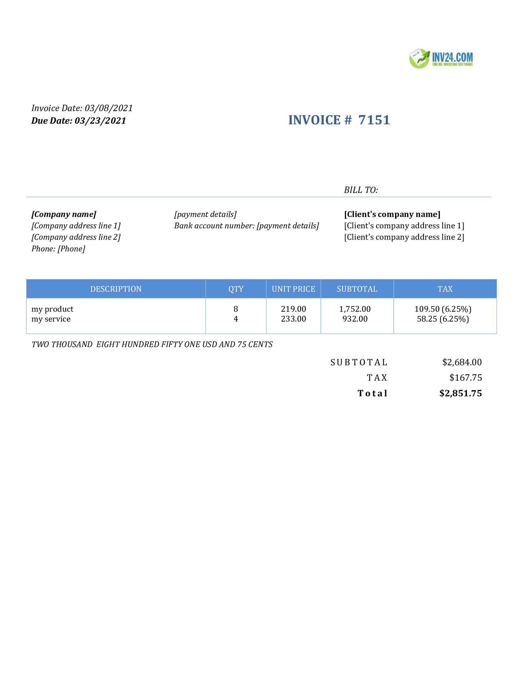 Simple Invoice Template Word Google Docs 