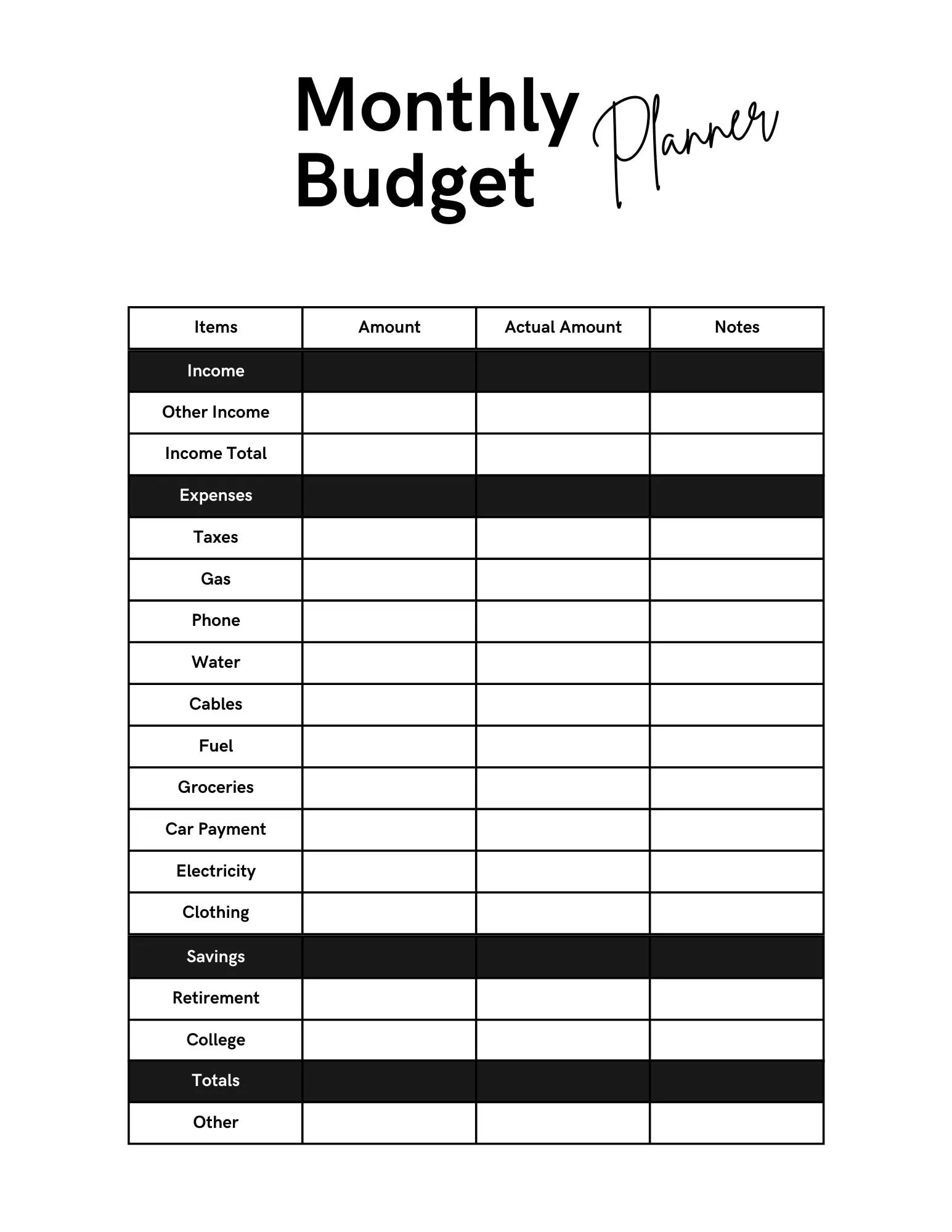 Free Printable Budget Worksheet