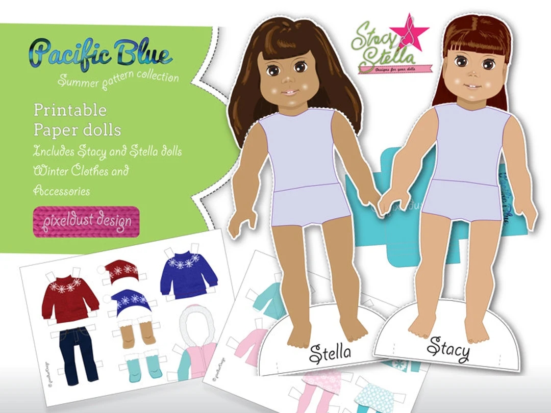 Stacy And Stella Printable Paper Dolls Winter Clothes And Accessories Collections Etsy
