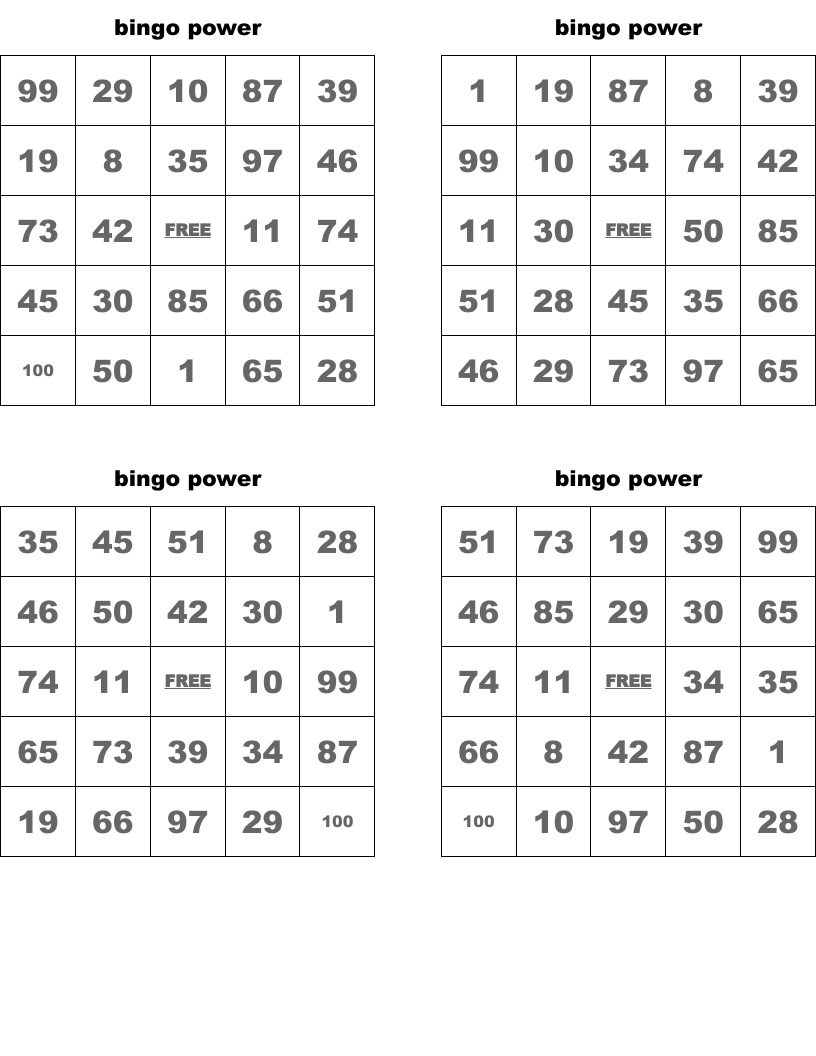 Standard Form Bingo Cards WordMint