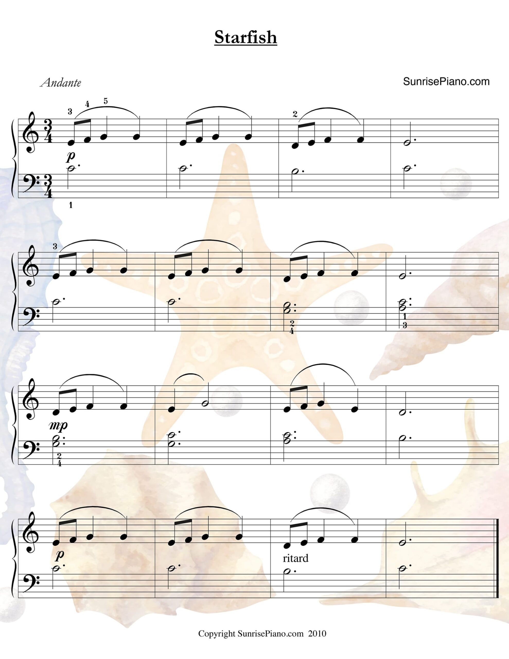 Starfish Elementary Piano Sheet Music