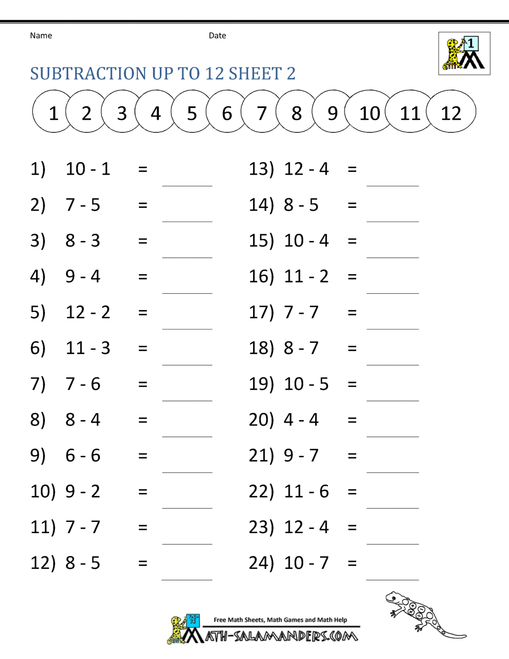 subtraction facts worksheets 1st grade