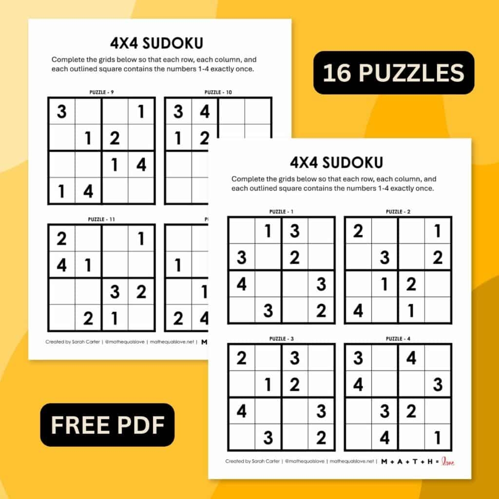 Sudoku 4x4 Puzzles Free Printable PDFs 