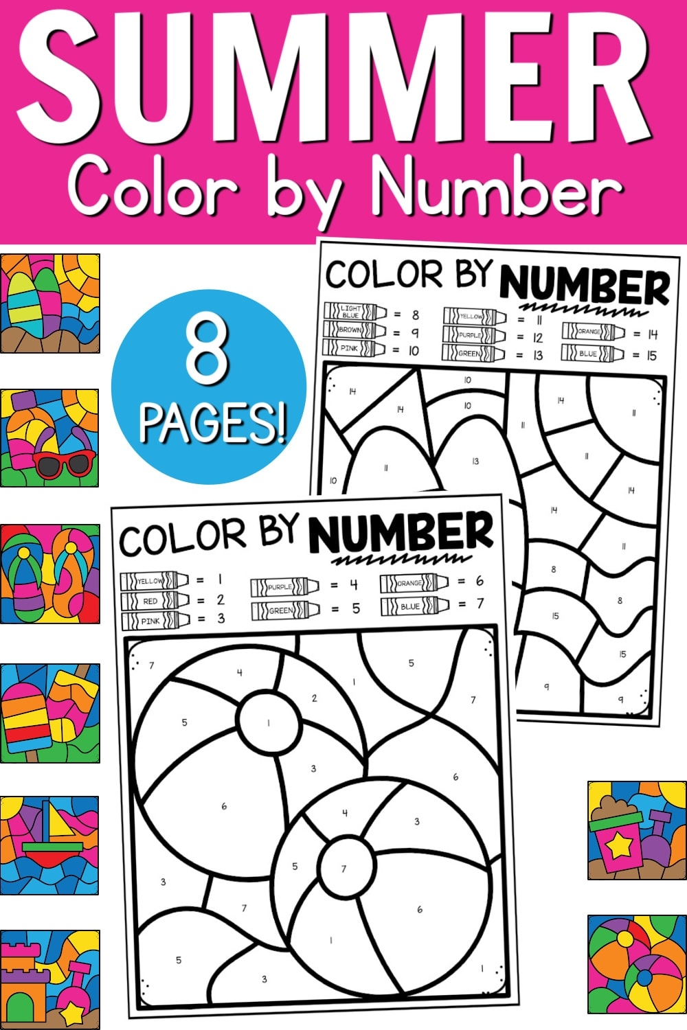 Summer Color By Number Kids Activity Zone