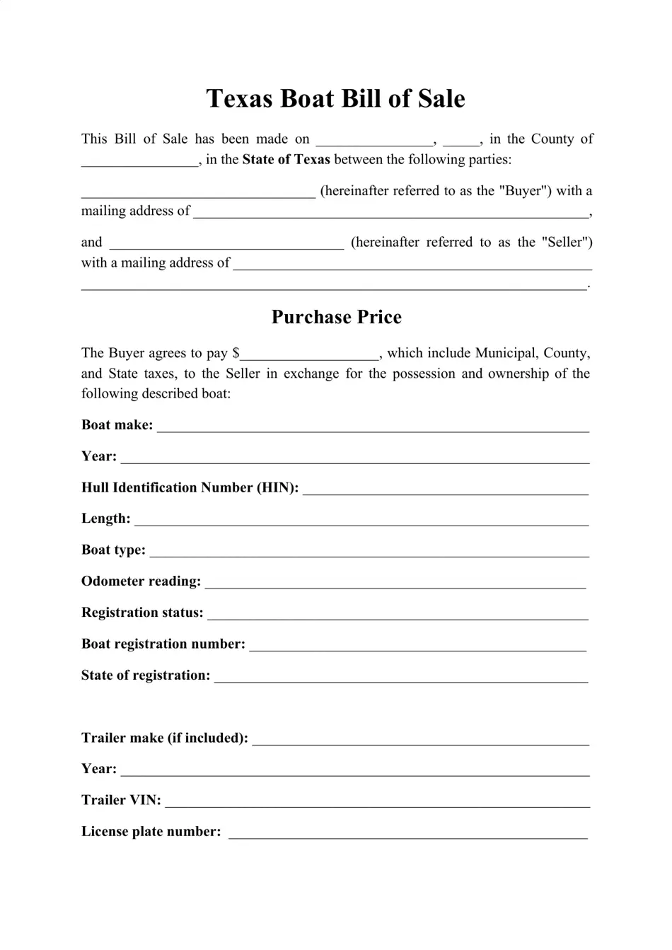 Texas Boat Bill Of Sale Form Fill Out Sign Online And Download PDF Templateroller