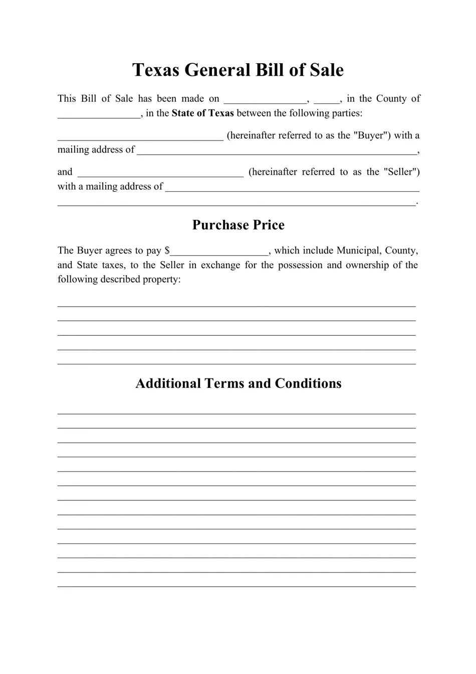 Texas Generic Bill Of Sale Form Fill Out Sign Online And Download PDF Templateroller