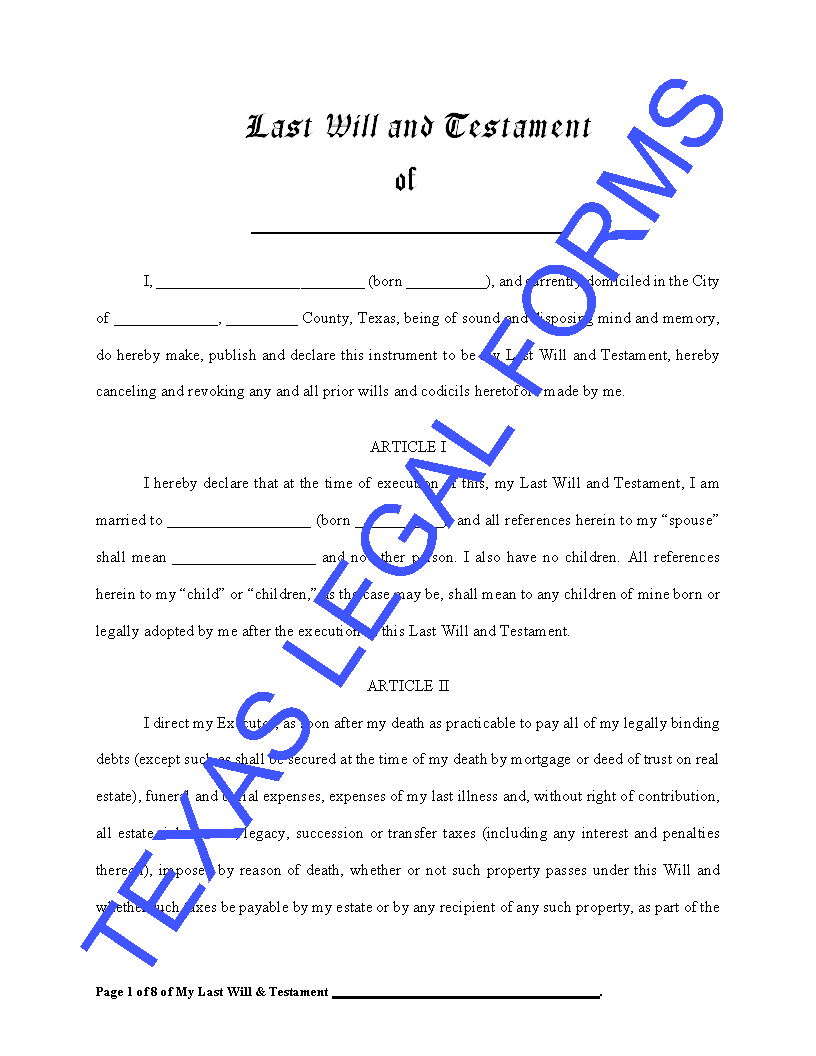 Texas Last Will Testament Married Kids Buy Probate Legal Forms Now Texas Legal Forms