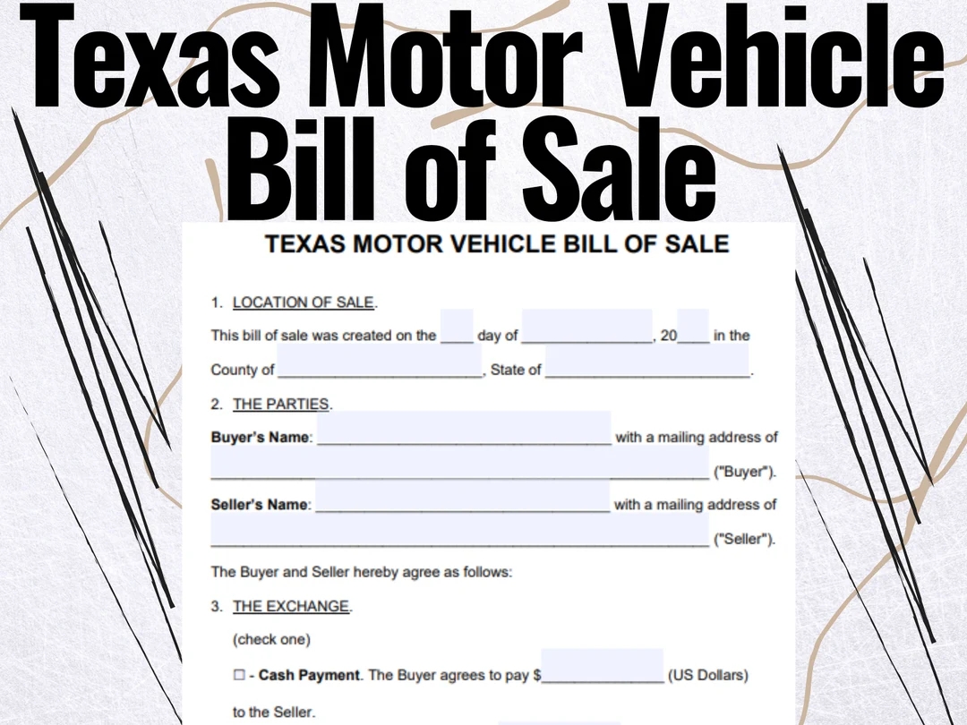 Texas Motor Vehicle Bill Of Sale Texas Motor Vehicle Bill Of Sale Form Texas Motor Vehicle Bill Of Sale Template Etsy