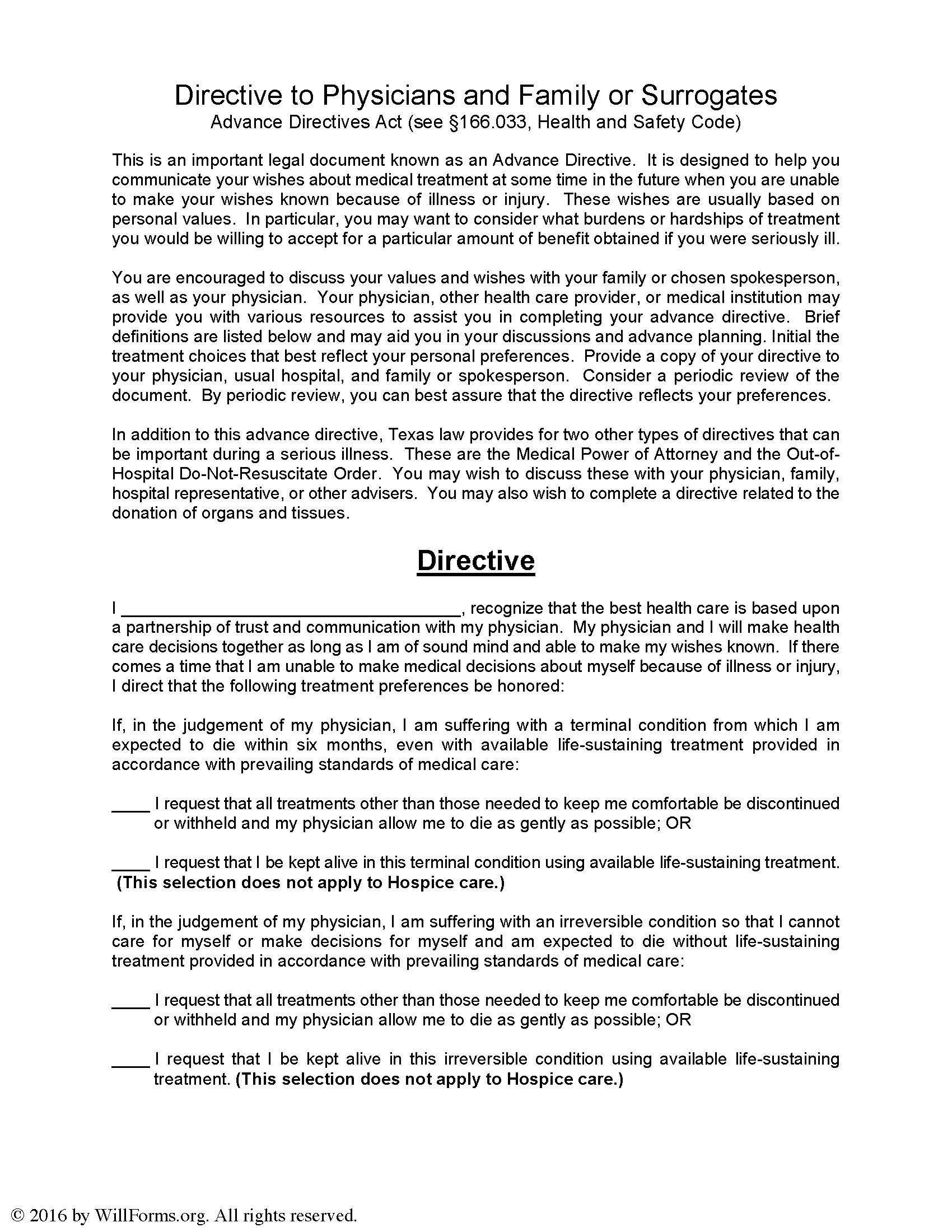 Printable Will Forms Free Texas