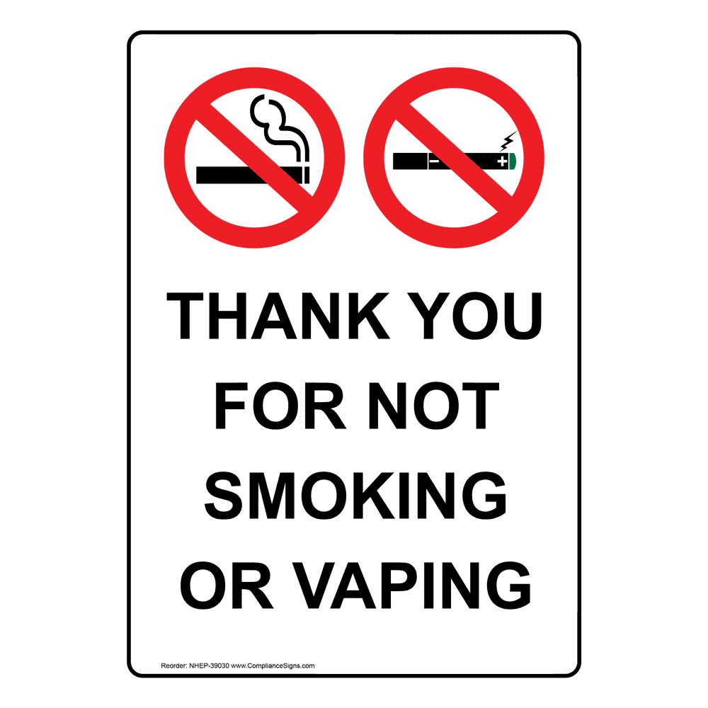 Thank You For Not Smoking Vertical Sign White Worksheets Library