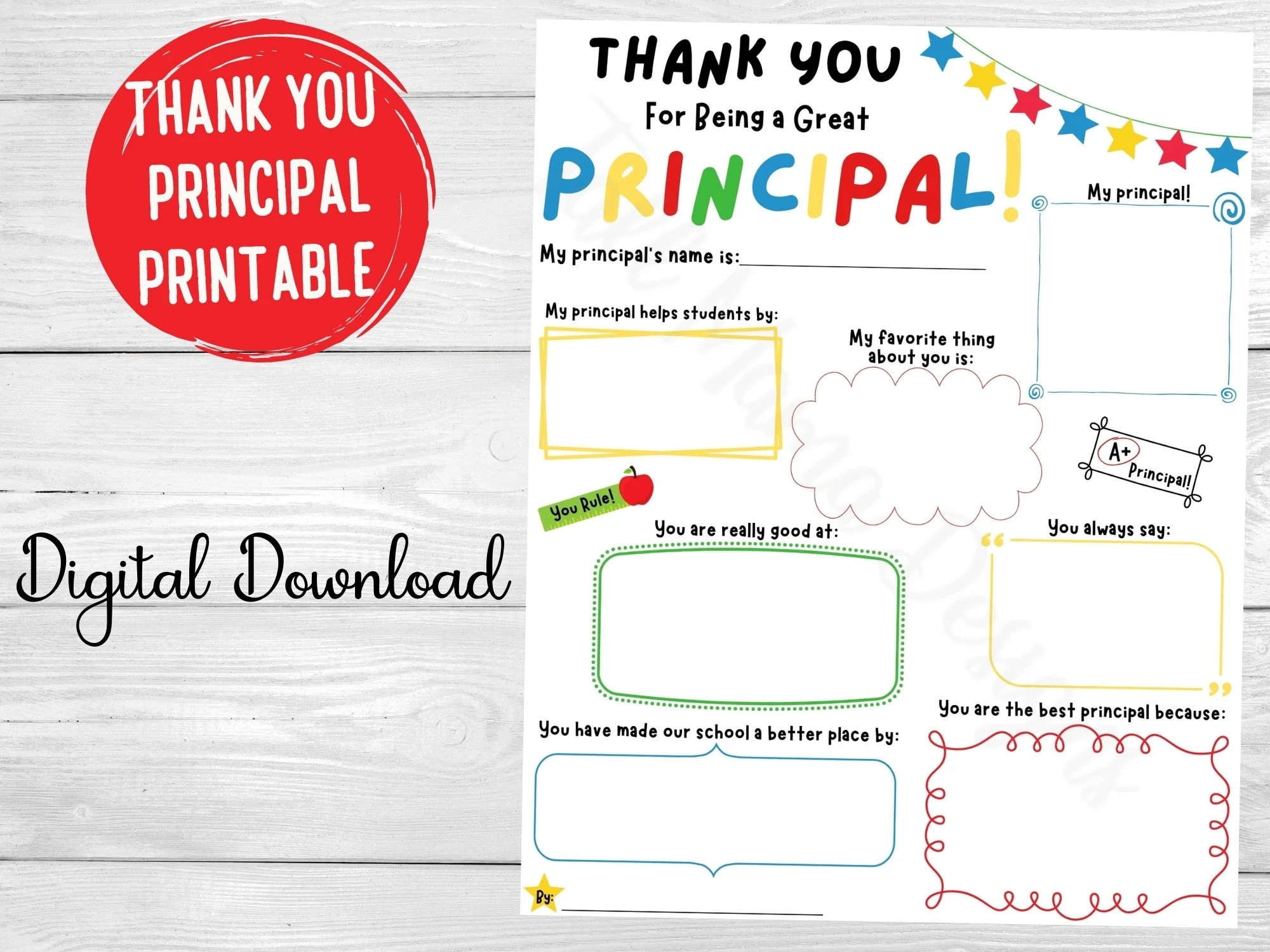 Thank You Principal Printable Principal Appreciation Printable Classroom Activity Principal Questionnaire Printable For Kids Digital Etsy