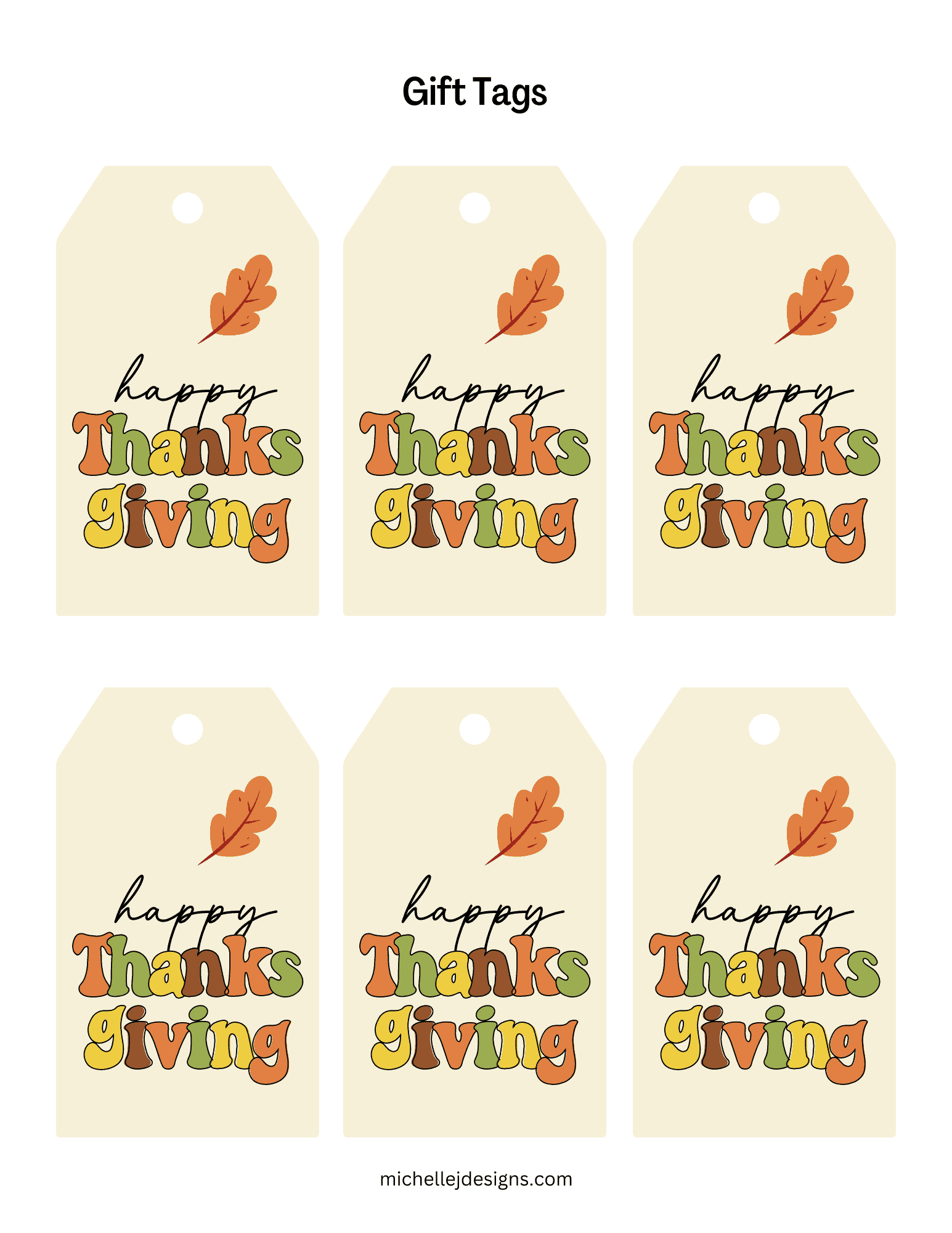 Thanksgiving Printable Tags Michelle James Designs