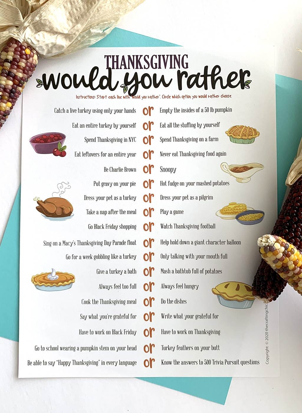 Thanksgiving Would You Rather Free Printable Game The Crafting Chicks