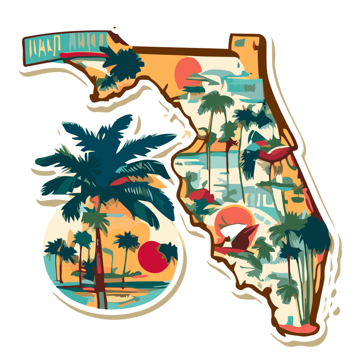 The Sticker Is A Map Of Florida And A Palm Tree Vector Clipart Tree Clipart Map Clipart Sticker Clipart PNG And Vector With Transparent Background For Free Download