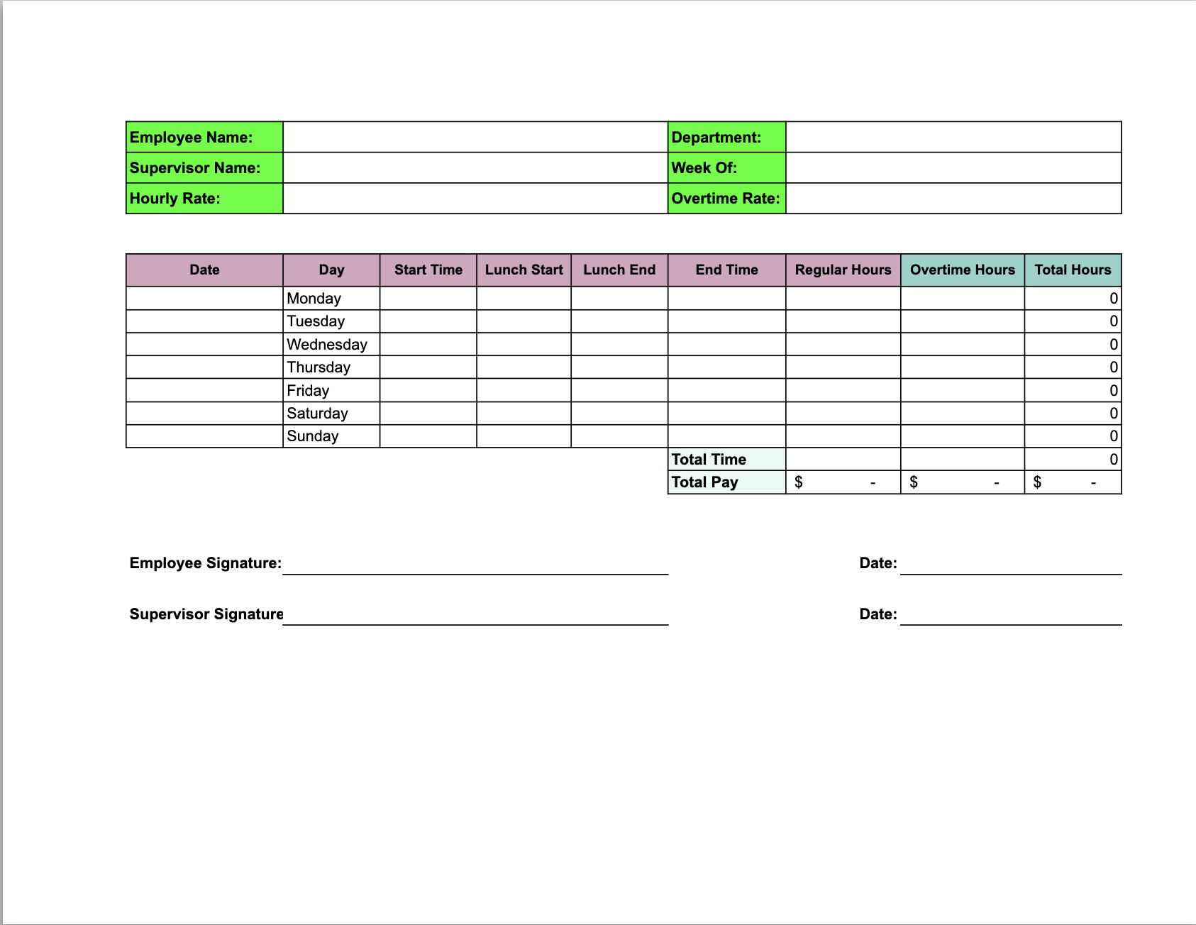 Timesheet Templates