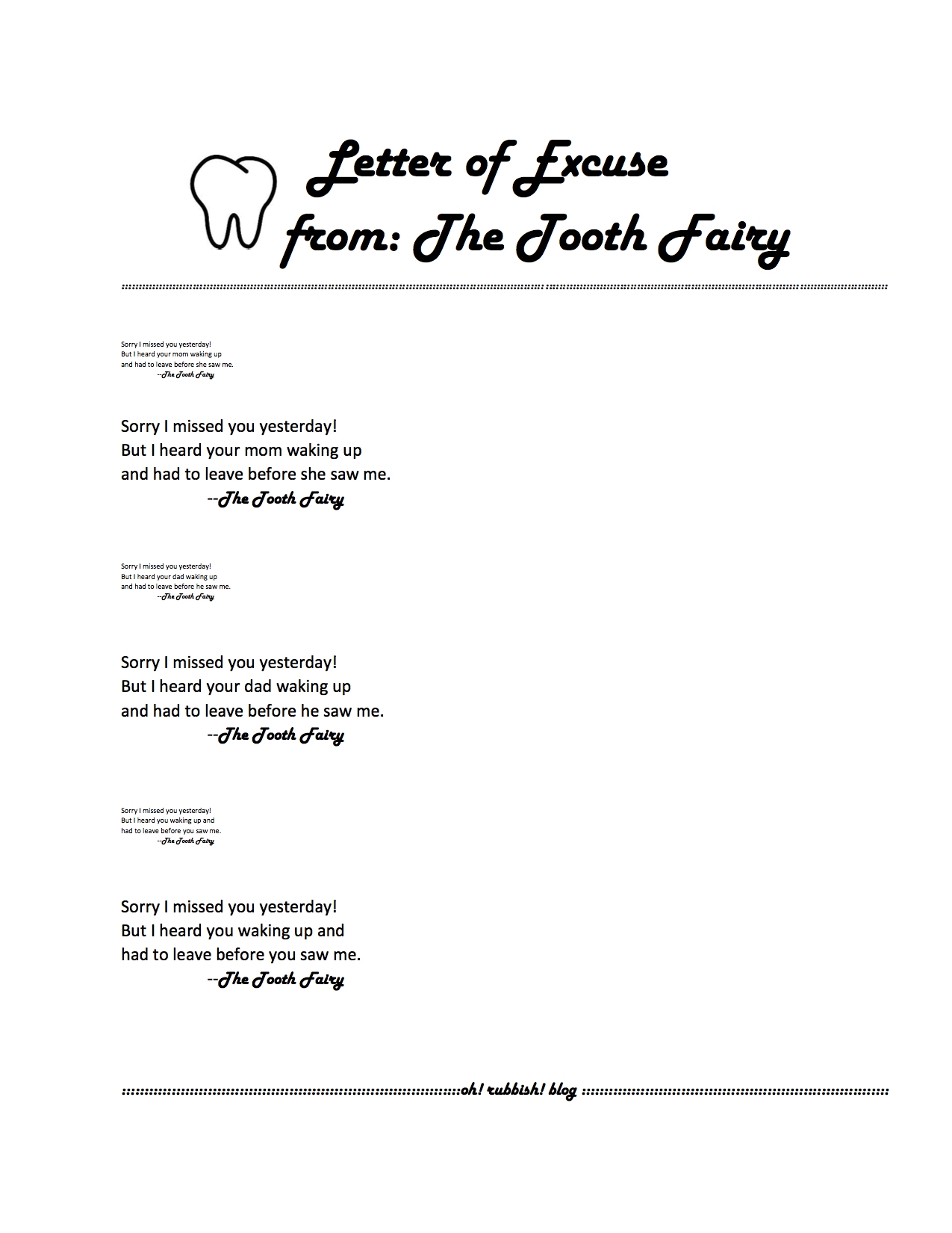 Tooth Fairy Apology Letter Teeny Tiny Excuse Note From The Tooth Fairy Printable 