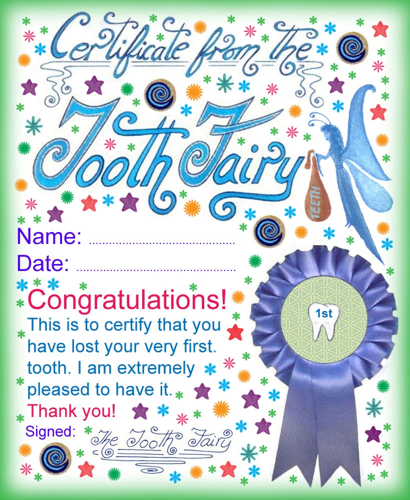 Tooth Fairy Certificate Award For Losing Your Very First Tooth Rooftop Post Printables