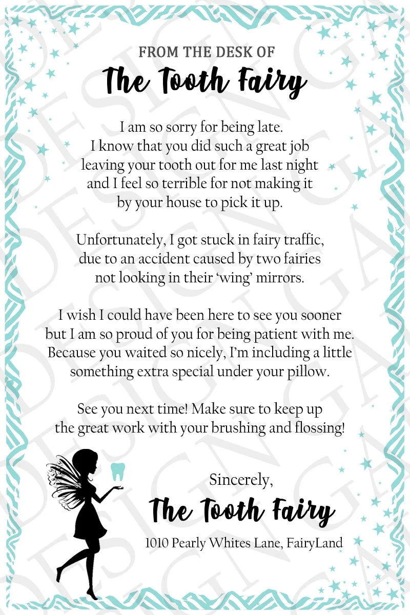 Tooth Fairy Didnt Come Letter IMMEDIATE DOWNLOAD Tooth Fairy Forgot Letter Etsy New Zealand
