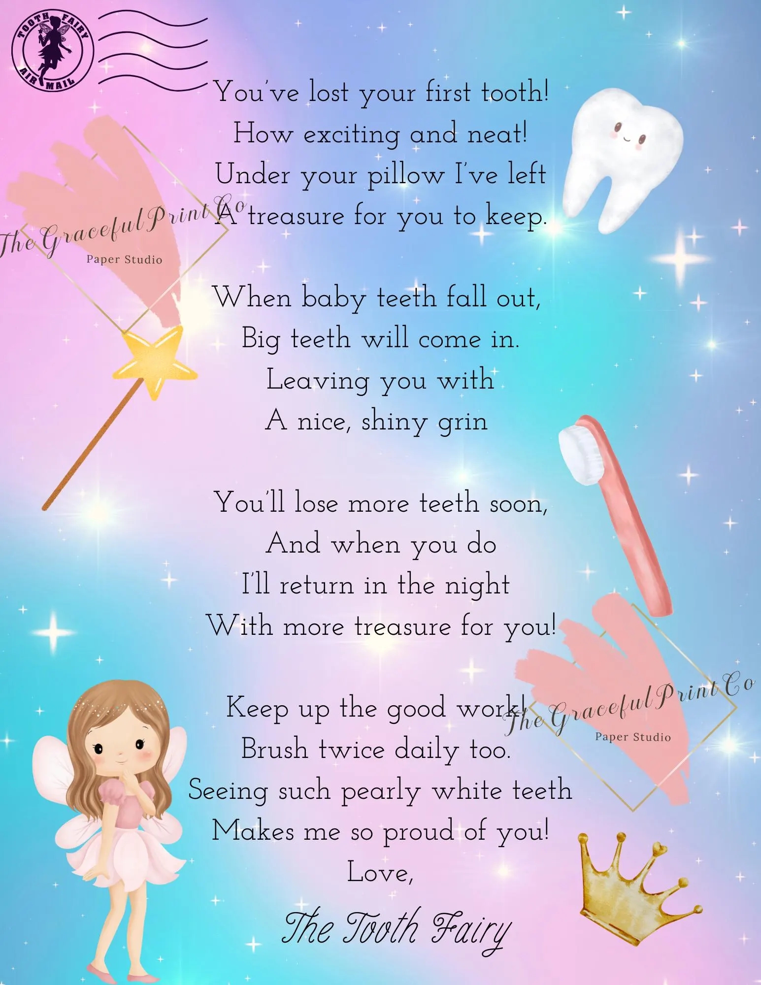 Tooth Fairy Letter First Tooth Fairy Letter Printable Download Etsy
