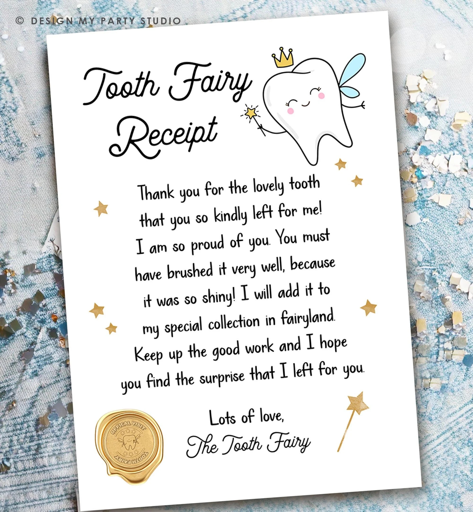 Tooth Fairy Letter Receipt Printable Keepsake digital Download Etsy