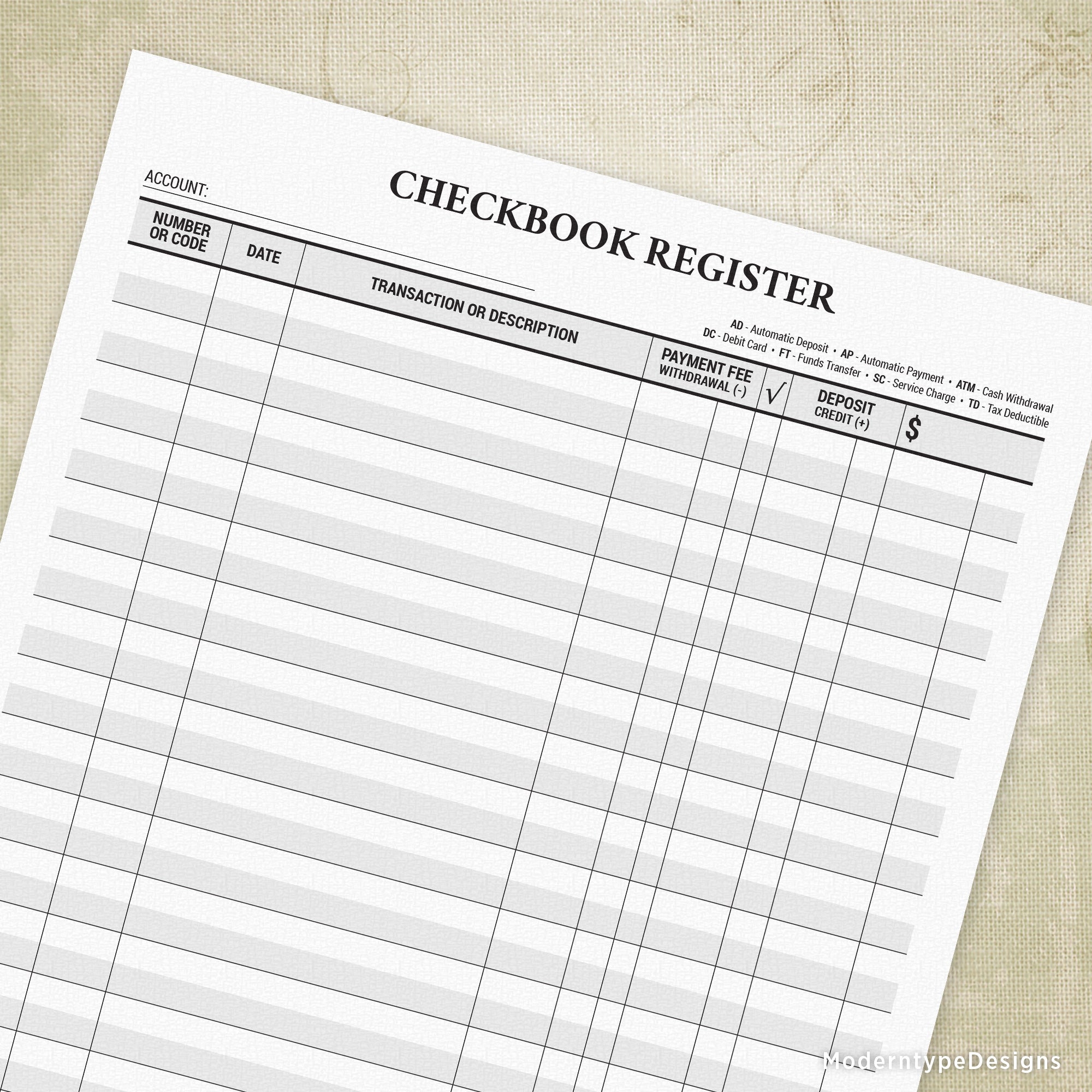Traditional Checkbook Register Printable Worksheets Library
